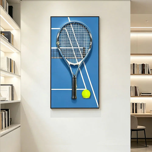 Tennis Racket Display Frame with Tennis Court Background