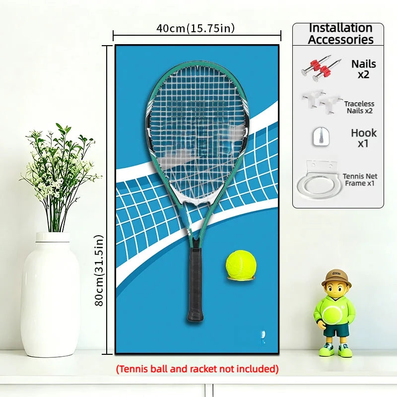 Tennis Racket Display Frame with Tennis Court Background