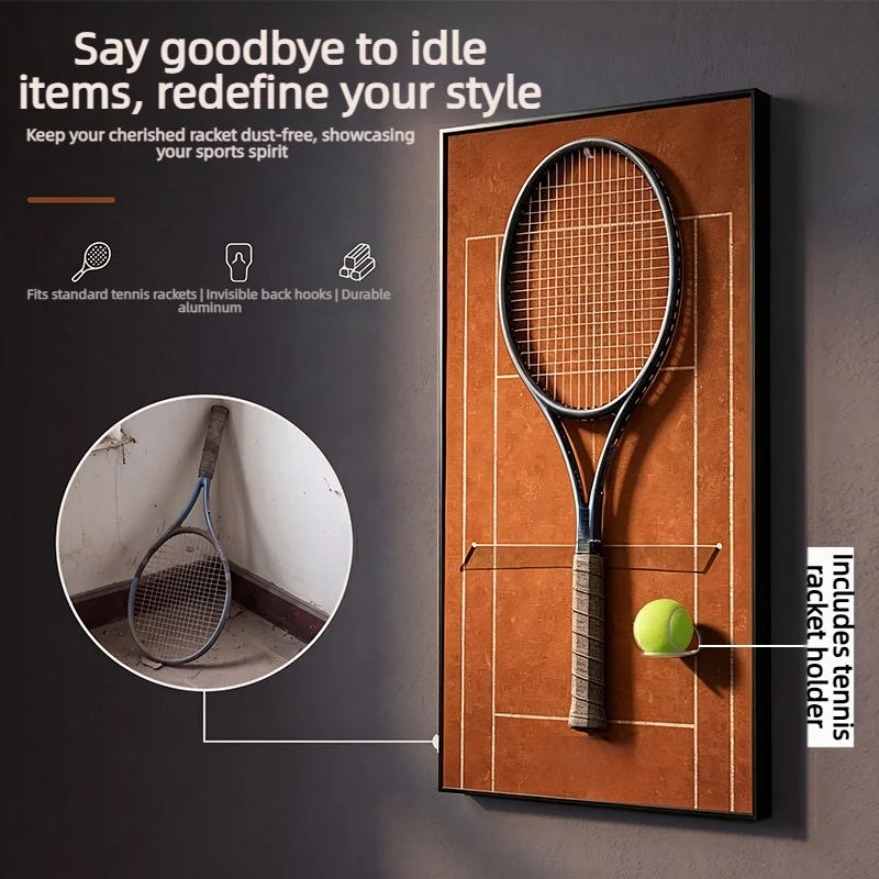 Tennis Racket Display Frame with Tennis Court Background
