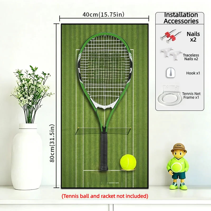 Tennis Racket Display Frame with Tennis Court Background
