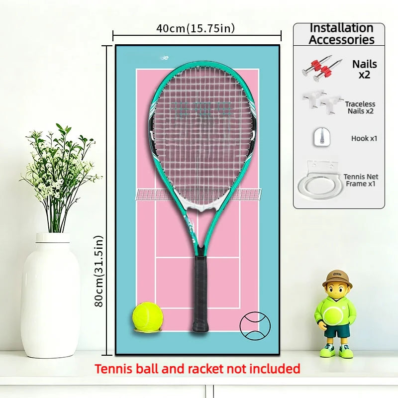 Tennis Racket Display Frame with Tennis Court Background