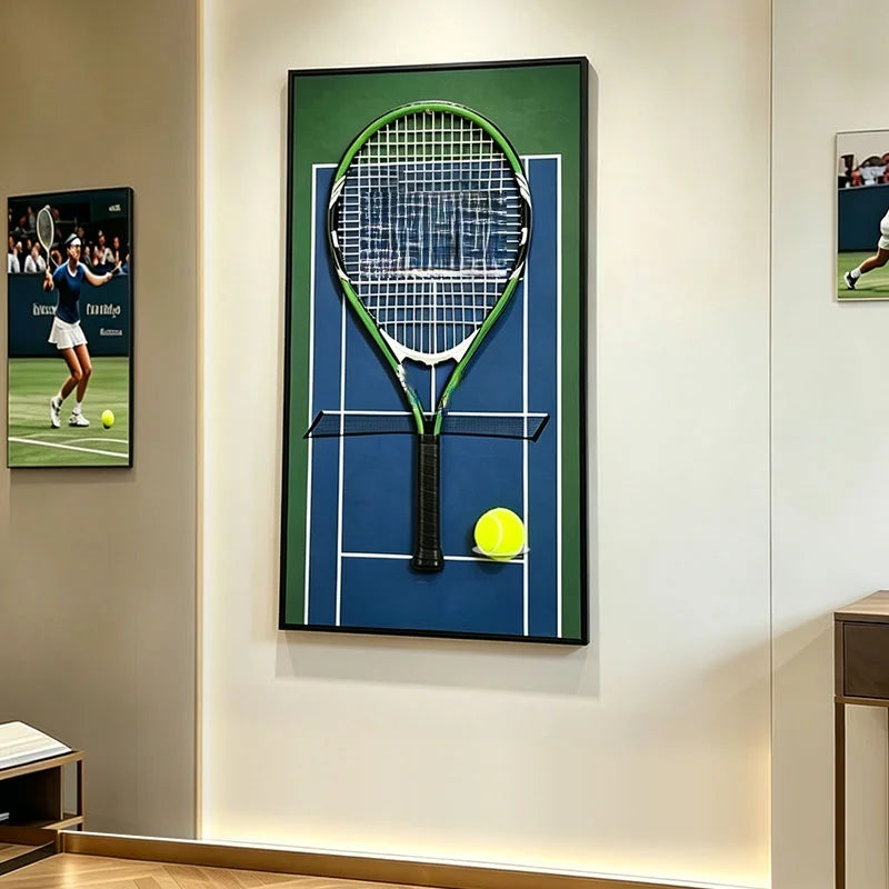 Tennis Racket Display Frame with Tennis Court Background