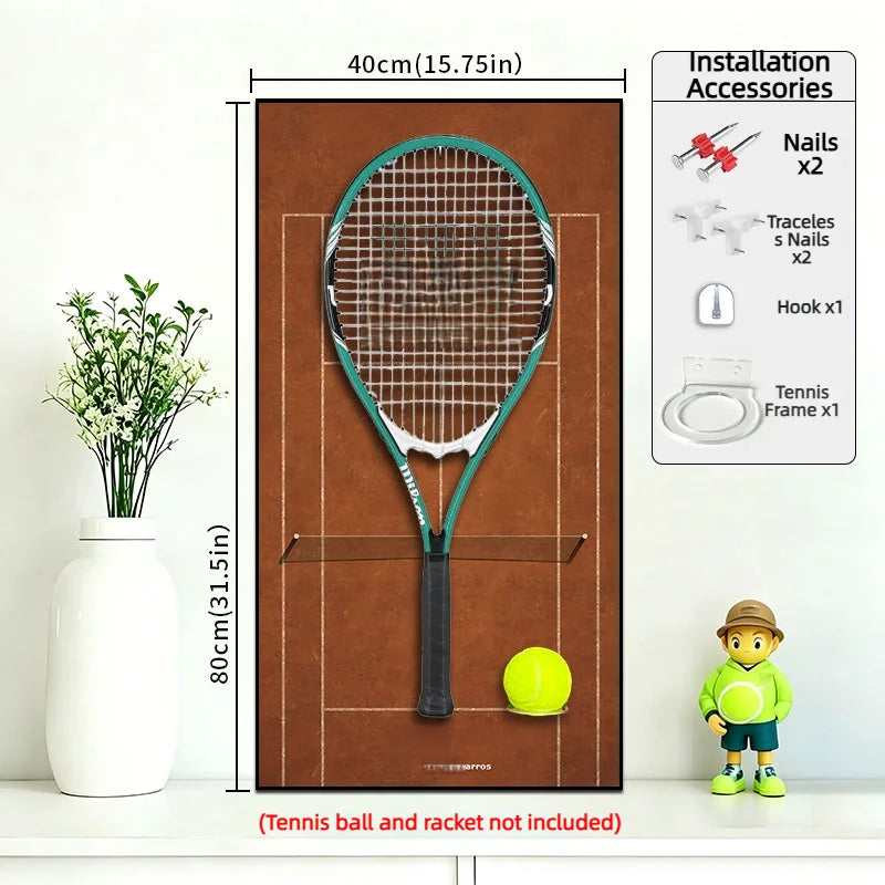 Tennis Racket Display Frame with Tennis Court Background