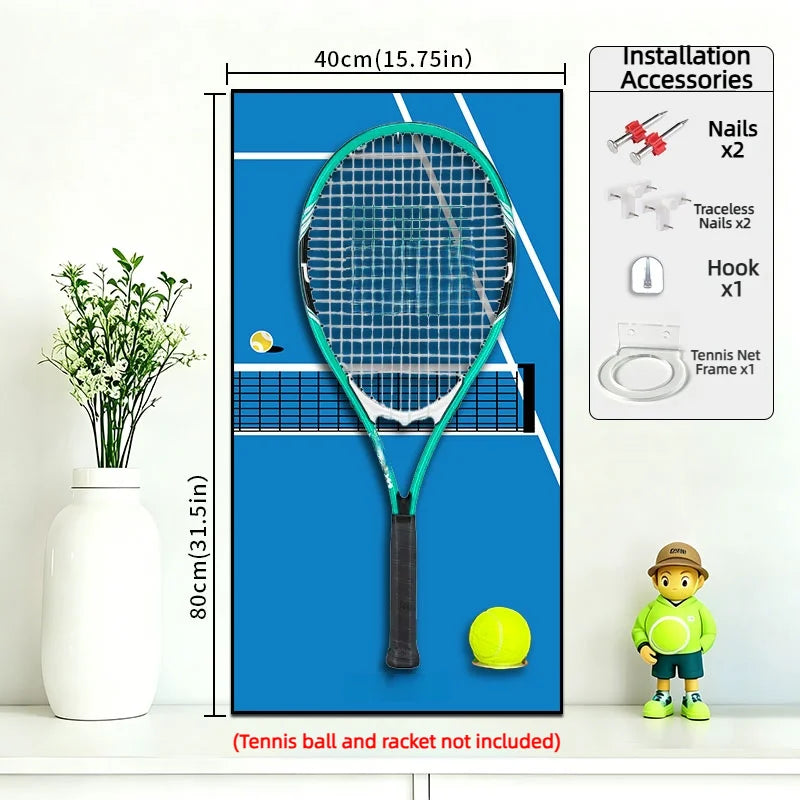 Tennis Racket Display Frame with Tennis Court Background