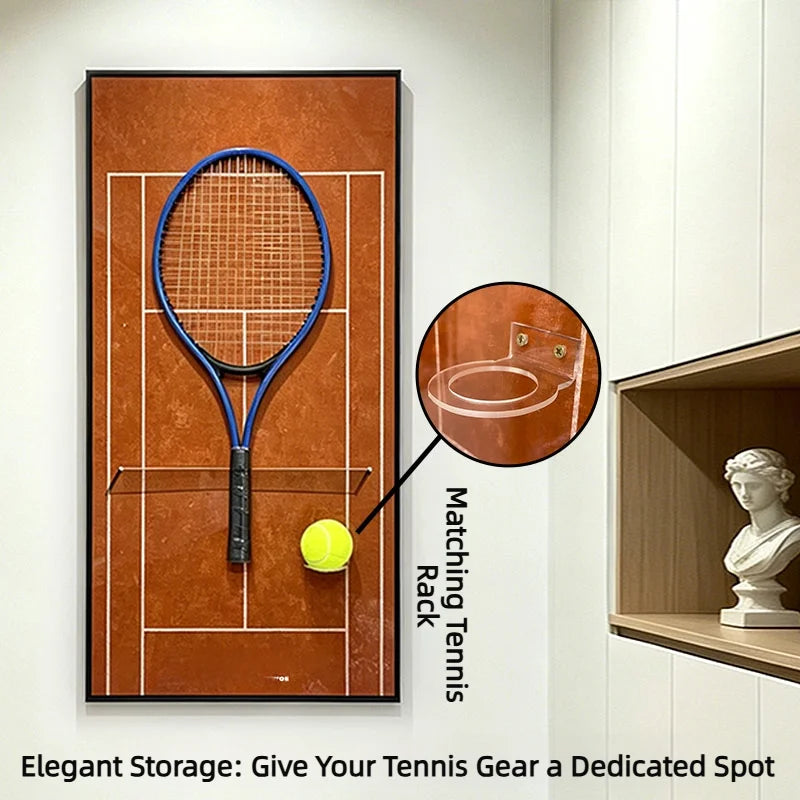 Tennis Racket Display Frame with Tennis Court Background