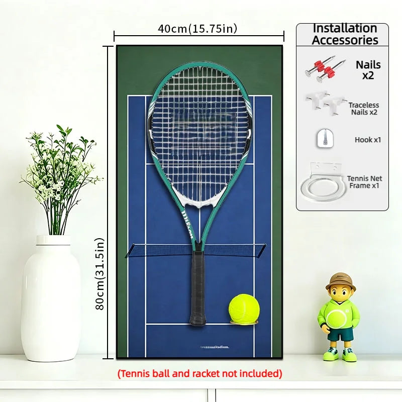 Tennis Racket Display Frame with Tennis Court Background