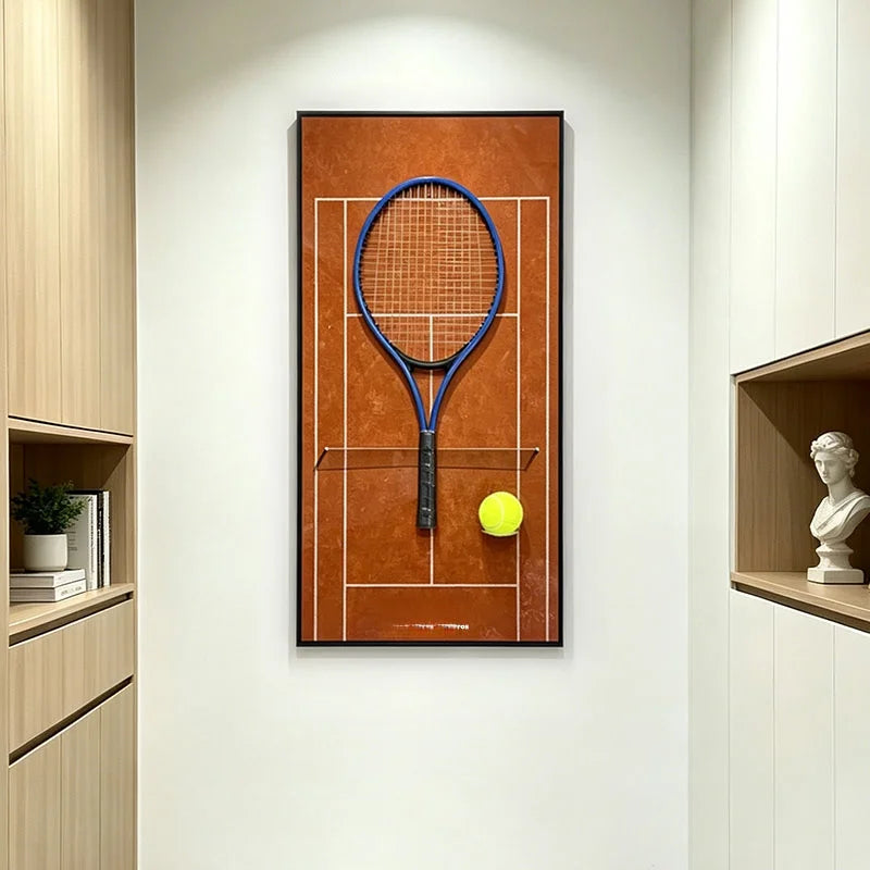 Tennis Racket Display Frame with Tennis Court Background