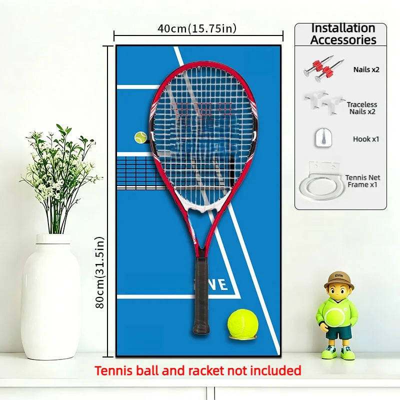 Tennis Racket Display Frame with Tennis Court Background