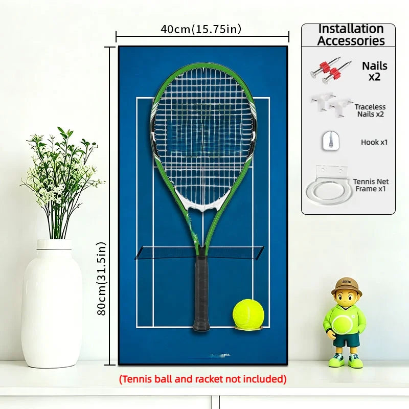 Tennis Racket Display Frame with Tennis Court Background