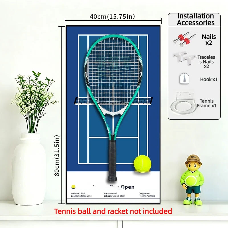 Tennis Racket Display Frame with Tennis Court Background