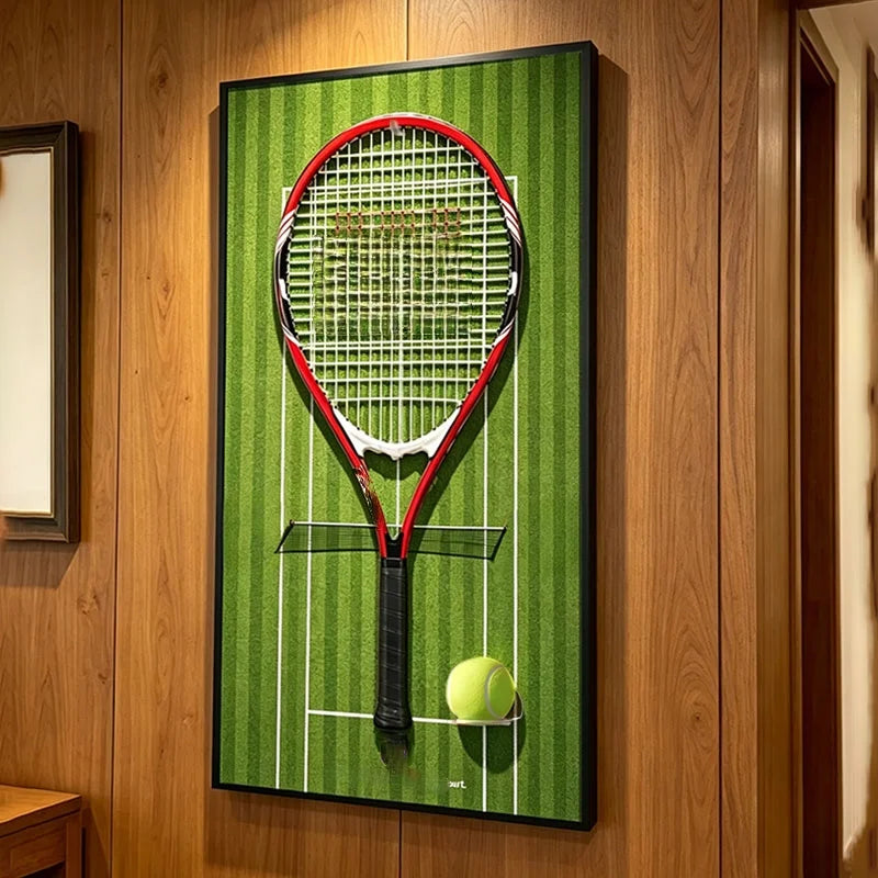 Tennis Racket Display Frame with Tennis Court Background